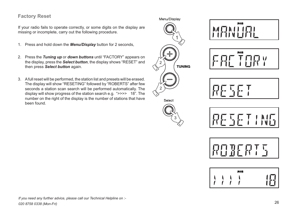 Factory reset | Roberts Radio CRD-51 User Manual | Page 27 / 32