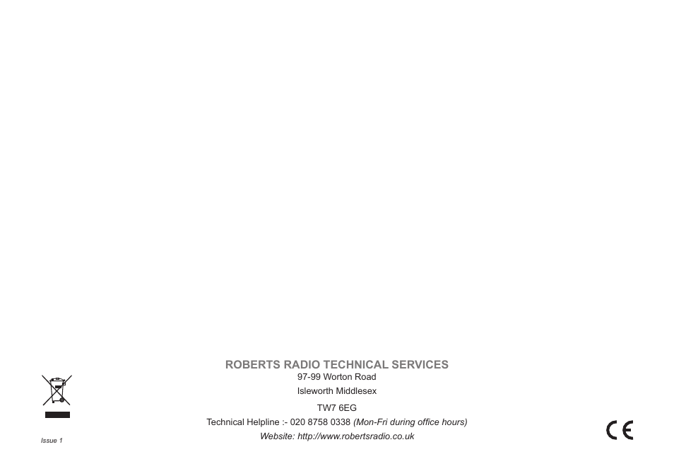 Roberts radio technical services | Roberts Radio CRD-51 User Manual | Page 32 / 32