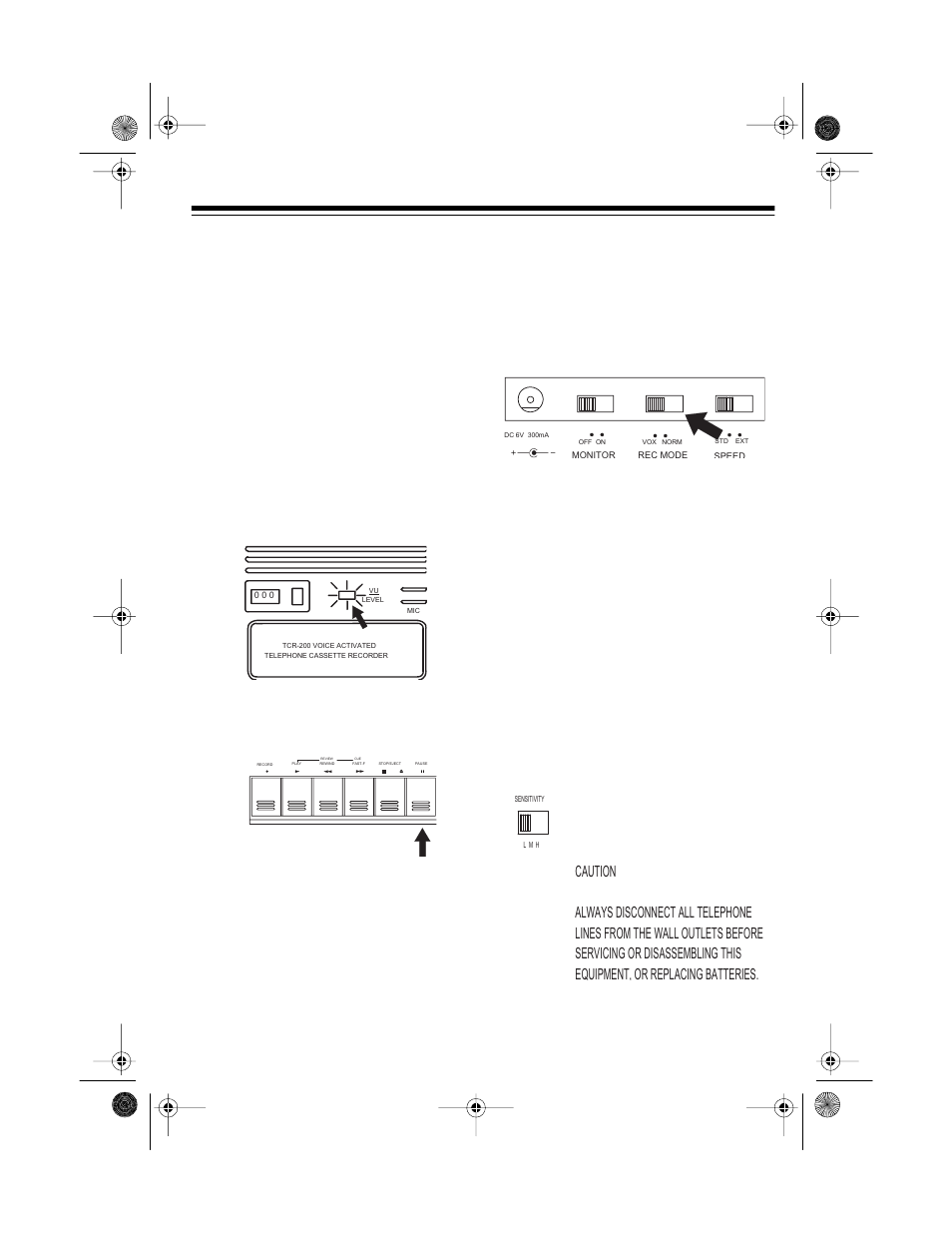 Setting the record mode, Setting the sensitivity level | Roberts Radio TCR-200 User Manual | Page 9 / 16