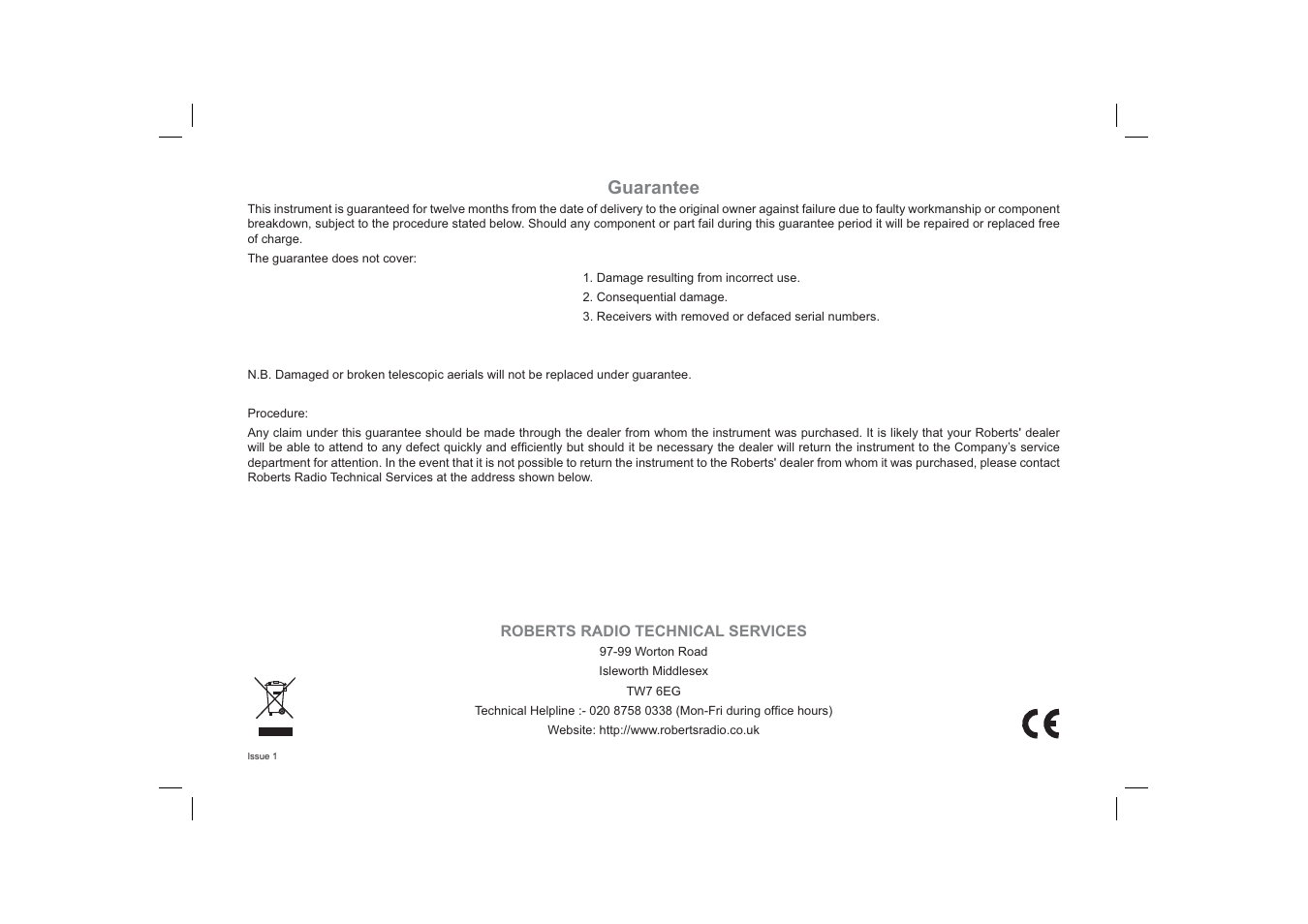 Guarantee | Roberts Radio RD-25 User Manual | Page 24 / 24