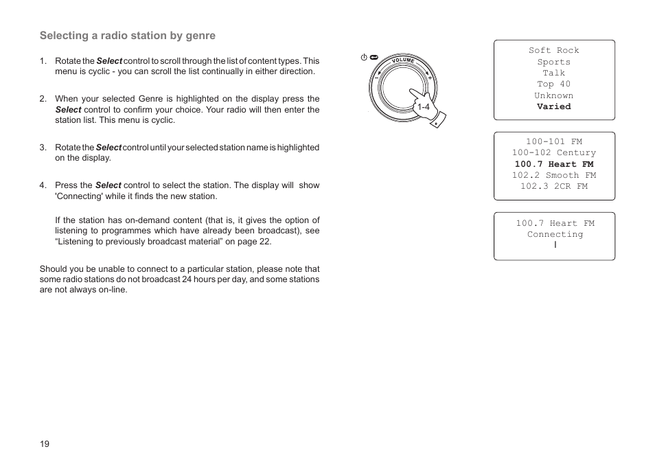 Selecting a radio station by genre | Roberts Radio WM201 User Manual | Page 20 / 64