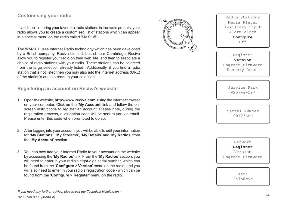 Customising your radio, Registering an account on reciva’s website | Roberts Radio WM201 User Manual | Page 25 / 64