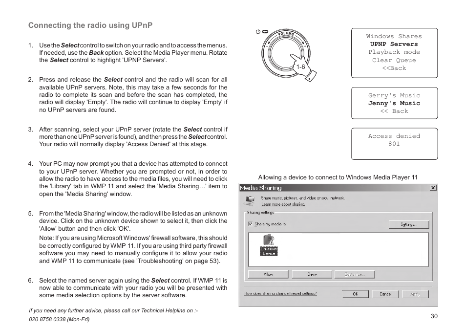 Connecting the radio using upnp | Roberts Radio WM201 User Manual | Page 31 / 64