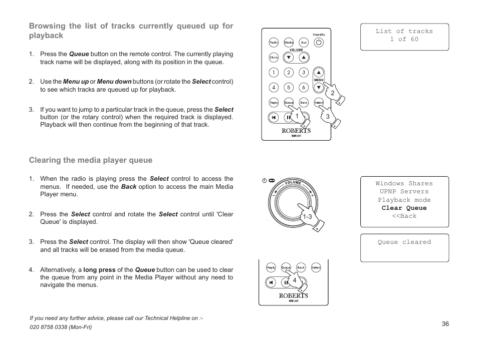 Clearing the media player queue | Roberts Radio WM201 User Manual | Page 37 / 64
