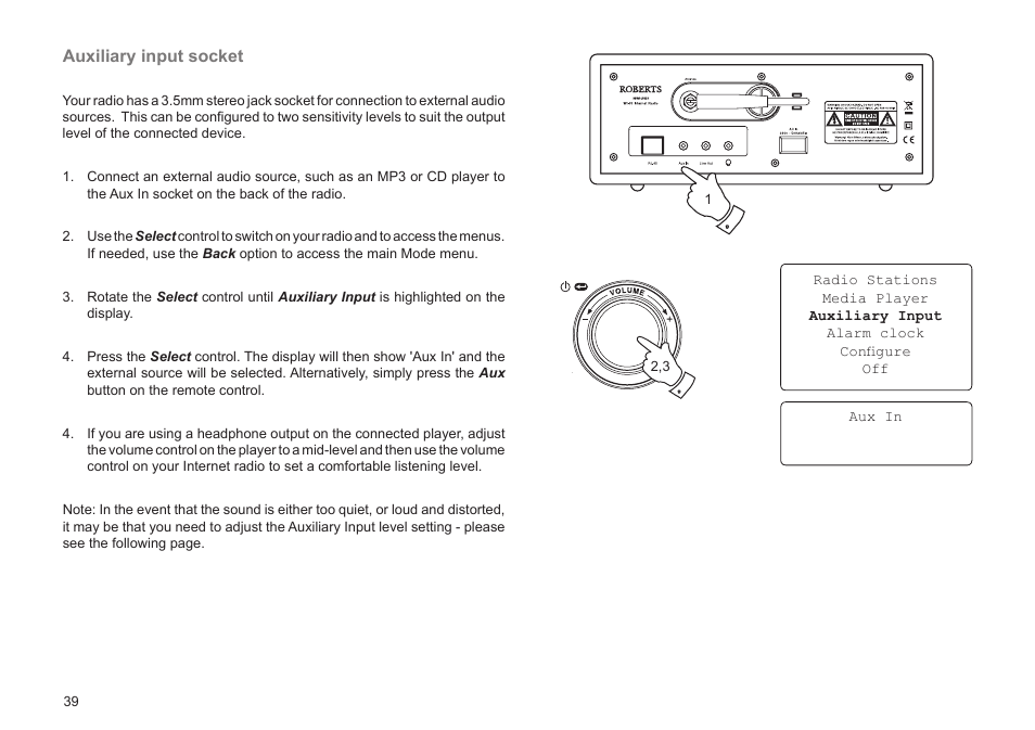 Auxiliary input socket | Roberts Radio WM201 User Manual | Page 40 / 64