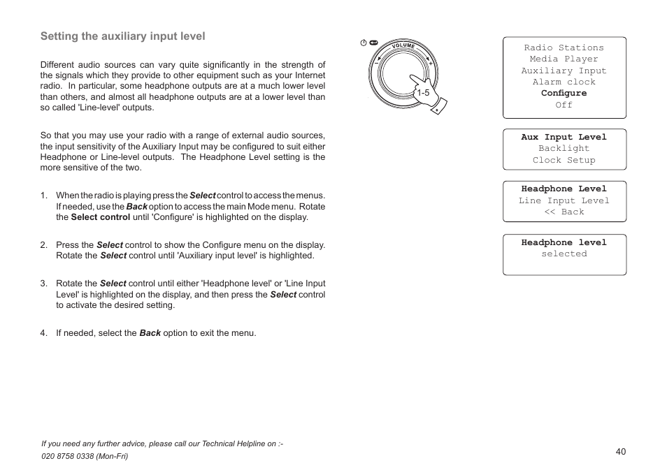 Setting the auxiliary input level | Roberts Radio WM201 User Manual | Page 41 / 64