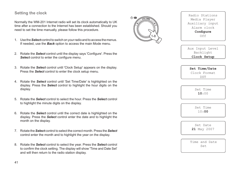 Setting the clock | Roberts Radio WM201 User Manual | Page 42 / 64