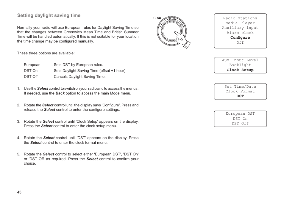 Setting daylight saving time | Roberts Radio WM201 User Manual | Page 44 / 64