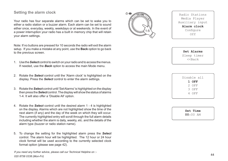 Setting the alarm clock | Roberts Radio WM201 User Manual | Page 45 / 64