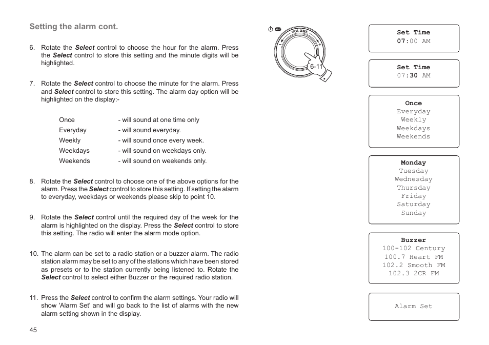 Setting the alarm cont | Roberts Radio WM201 User Manual | Page 46 / 64