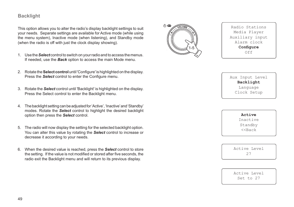 Backlight | Roberts Radio WM201 User Manual | Page 50 / 64
