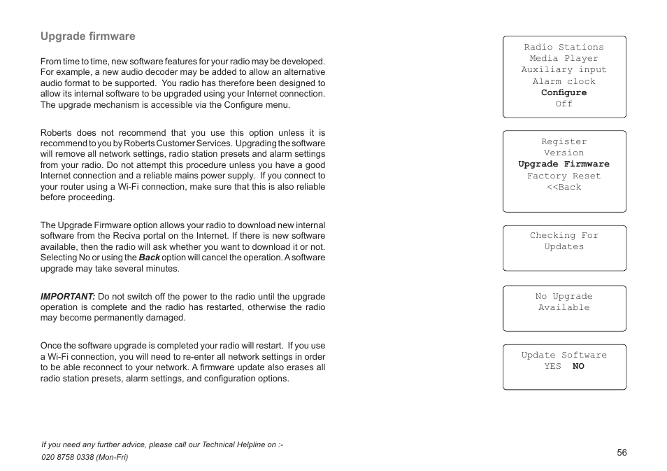 Upgrade ﬁrmware | Roberts Radio WM201 User Manual | Page 57 / 64