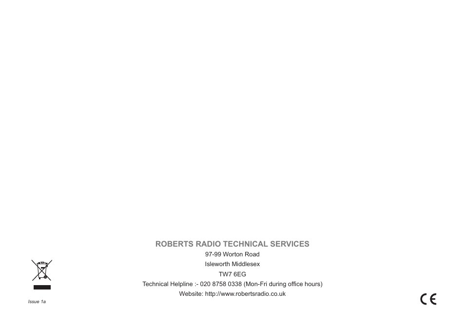 Roberts radio technical services | Roberts Radio WM201 User Manual | Page 64 / 64