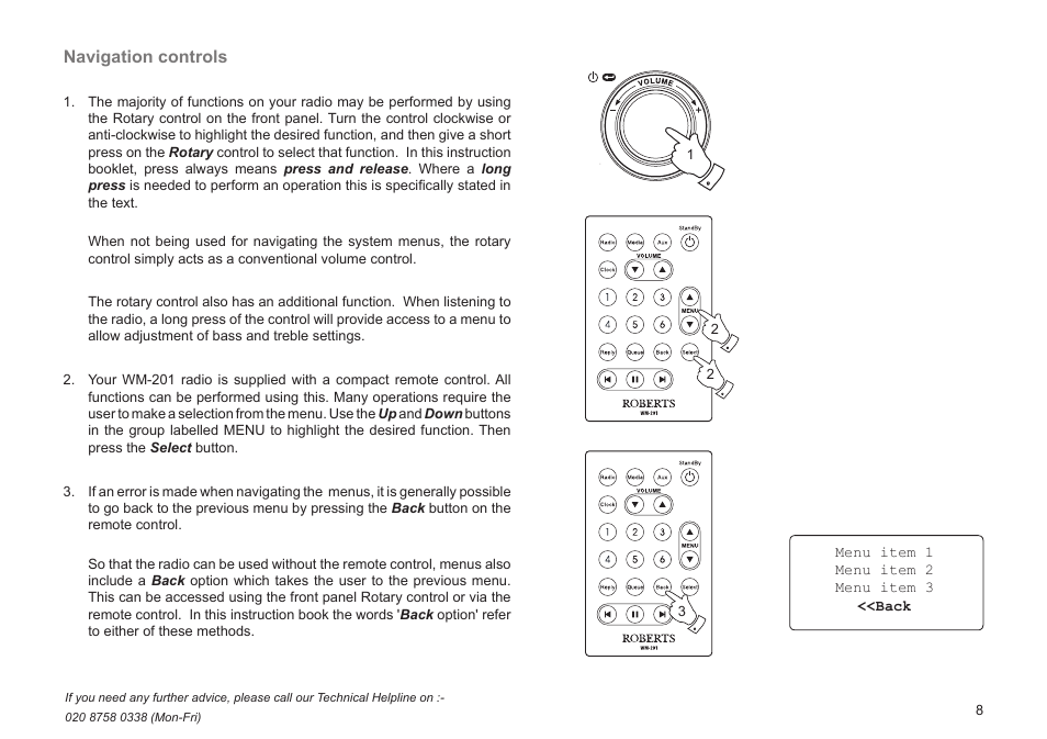 Navigation controls | Roberts Radio WM201 User Manual | Page 9 / 64