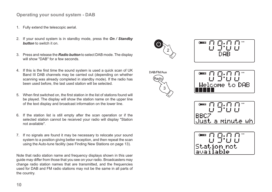 10 operating your sound system - dab | Roberts Radio MP-43 User Manual | Page 12 / 52