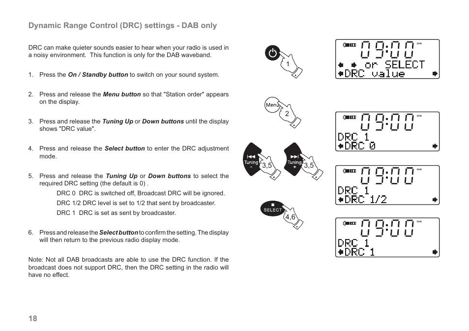 18 dynamic range control (drc) settings - dab only | Roberts Radio MP-43 User Manual | Page 20 / 52