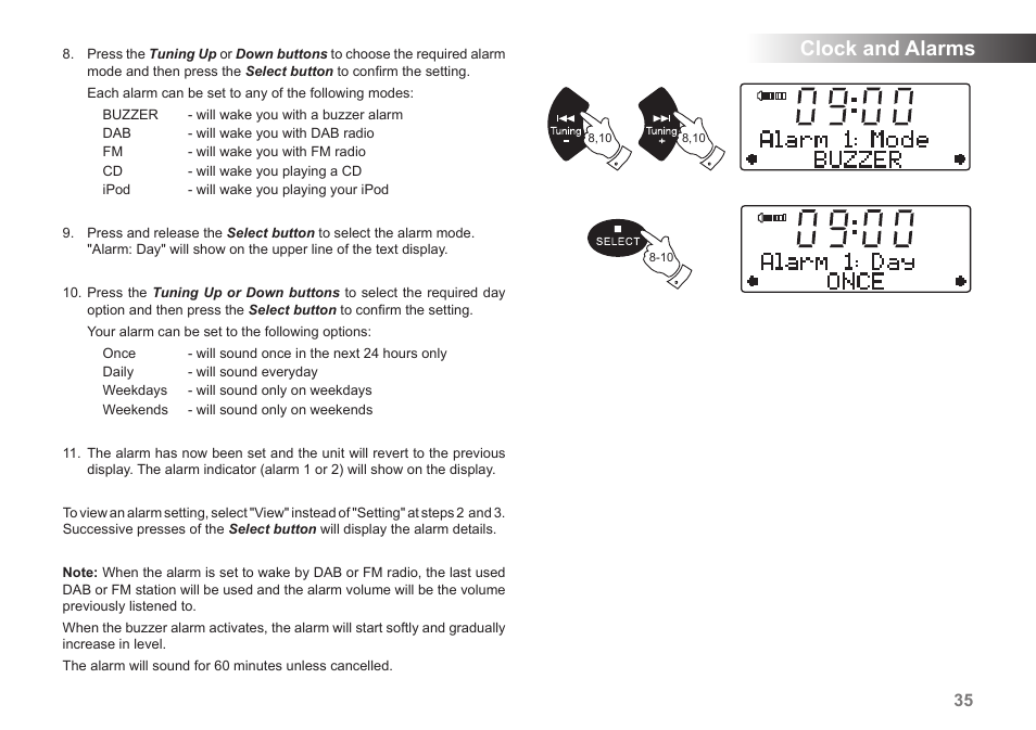 Clock and alarms | Roberts Radio MP-43 User Manual | Page 37 / 52
