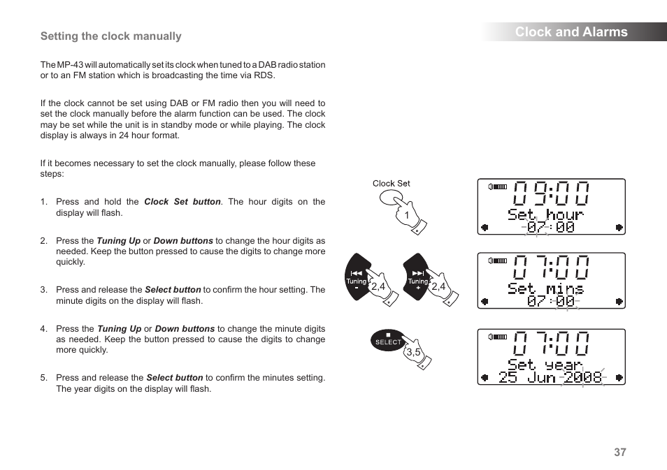 Clock and alarms | Roberts Radio MP-43 User Manual | Page 39 / 52