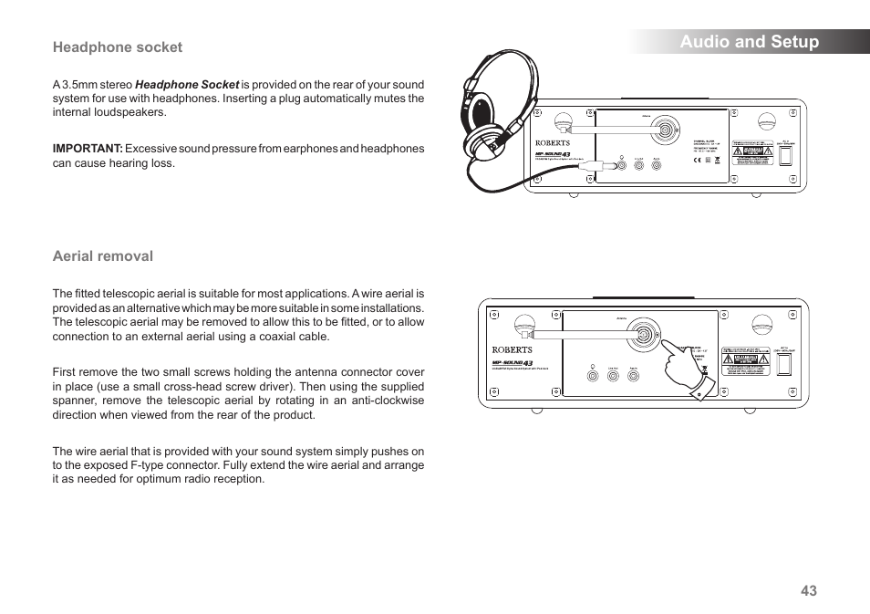 Audio and setup | Roberts Radio MP-43 User Manual | Page 45 / 52