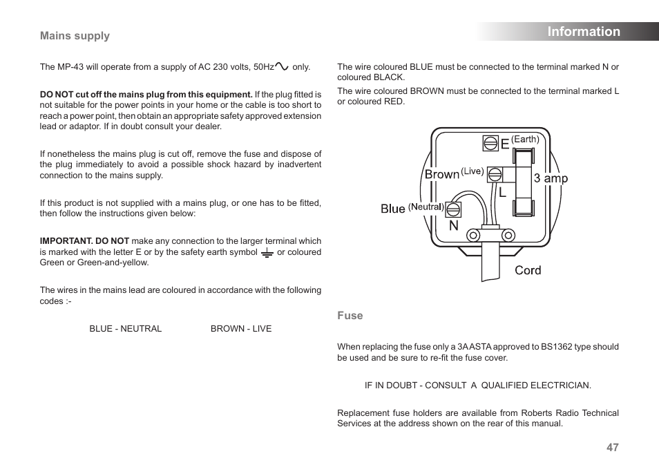 Information | Roberts Radio MP-43 User Manual | Page 49 / 52