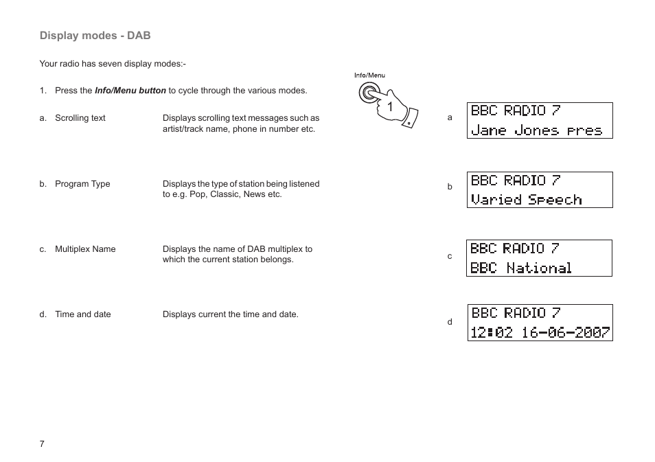 Display modes - dab | Roberts Radio Gemini 21 RD-21 User Manual | Page 8 / 28