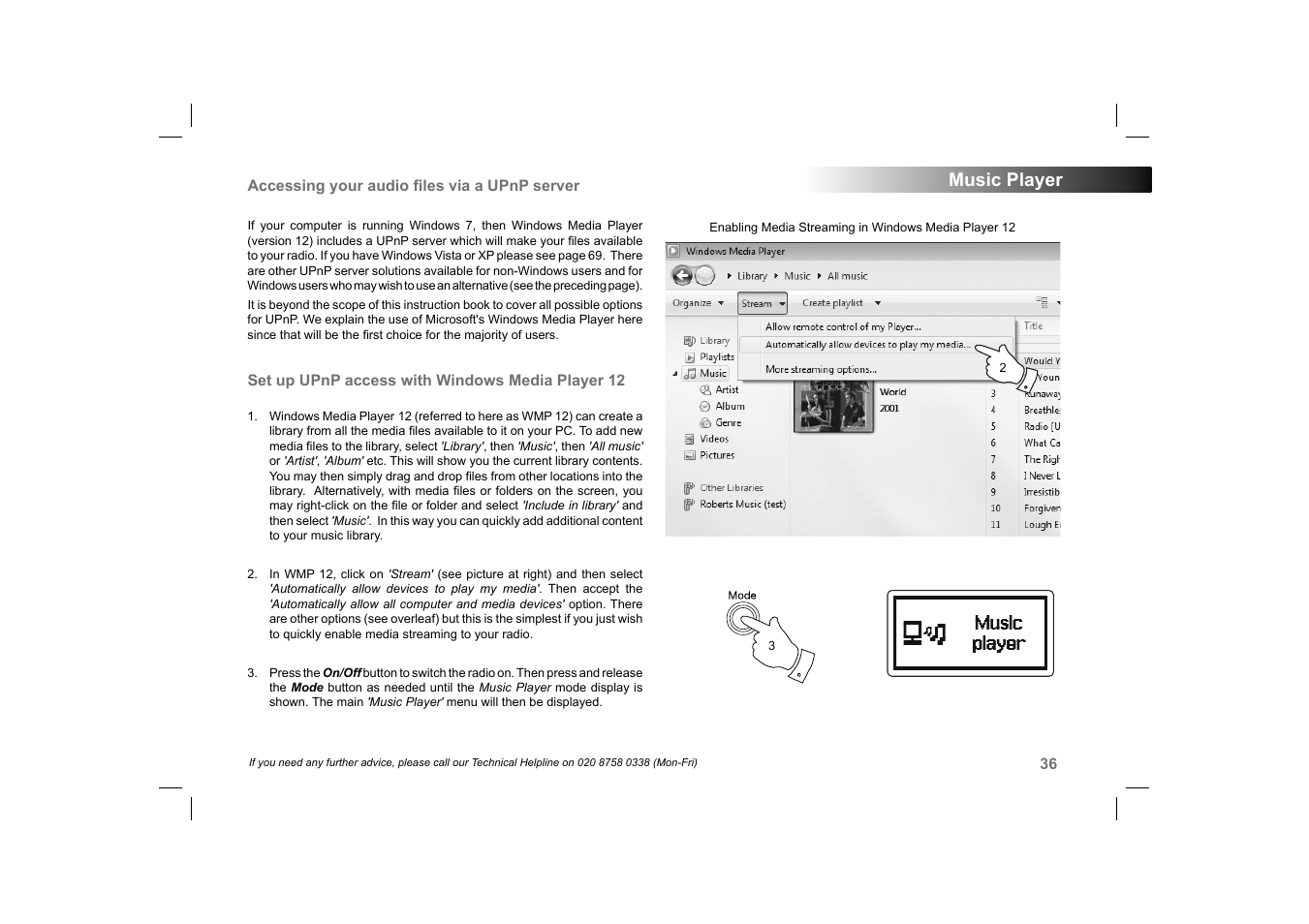 Music player | Roberts Radio 105 User Manual | Page 37 / 76