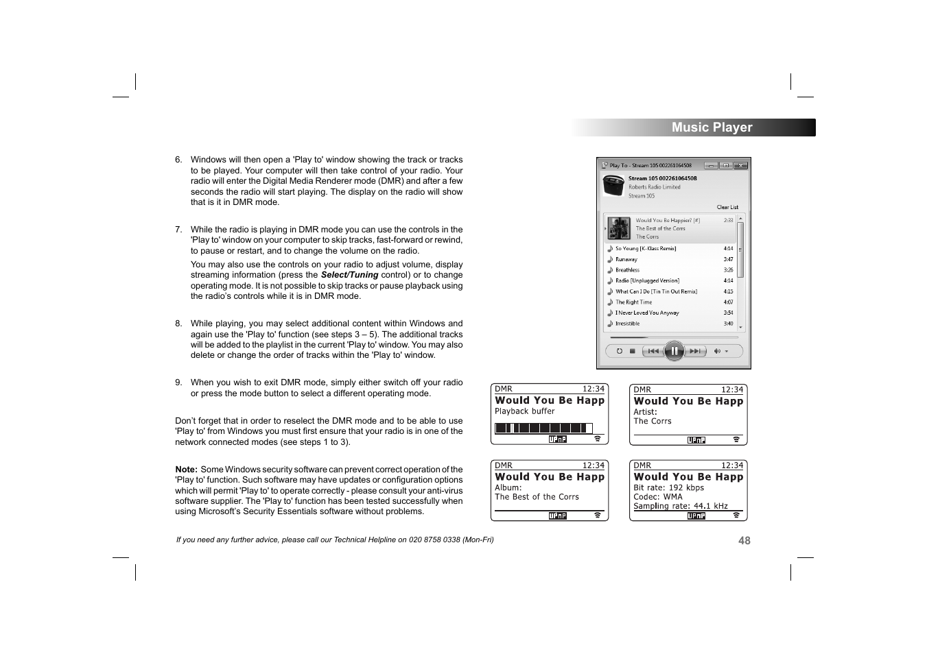 Music player | Roberts Radio 105 User Manual | Page 49 / 76