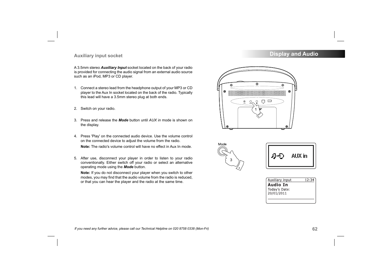 Display and audio | Roberts Radio 105 User Manual | Page 63 / 76