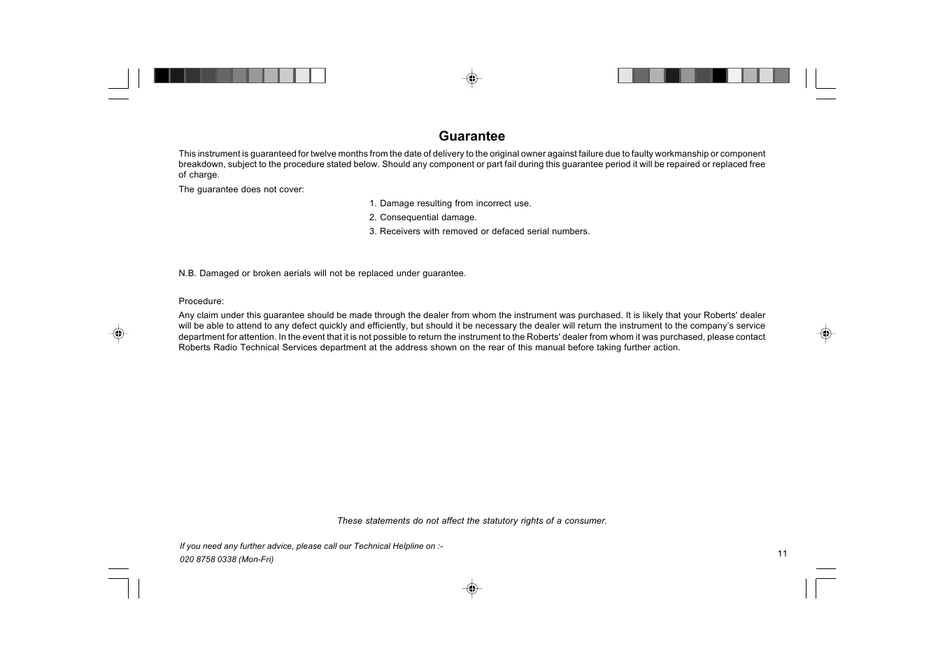 Guarantee | Roberts Radio All Weather Radio R9965 User Manual | Page 11 / 12