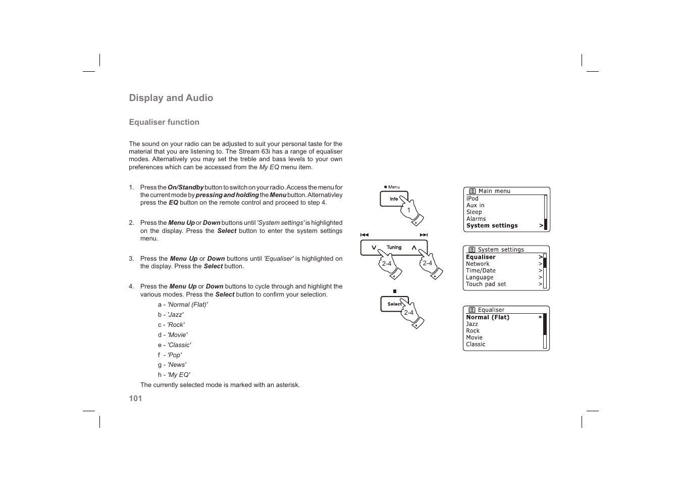 Display and audio | Roberts Radio 63I User Manual | Page 102 / 124