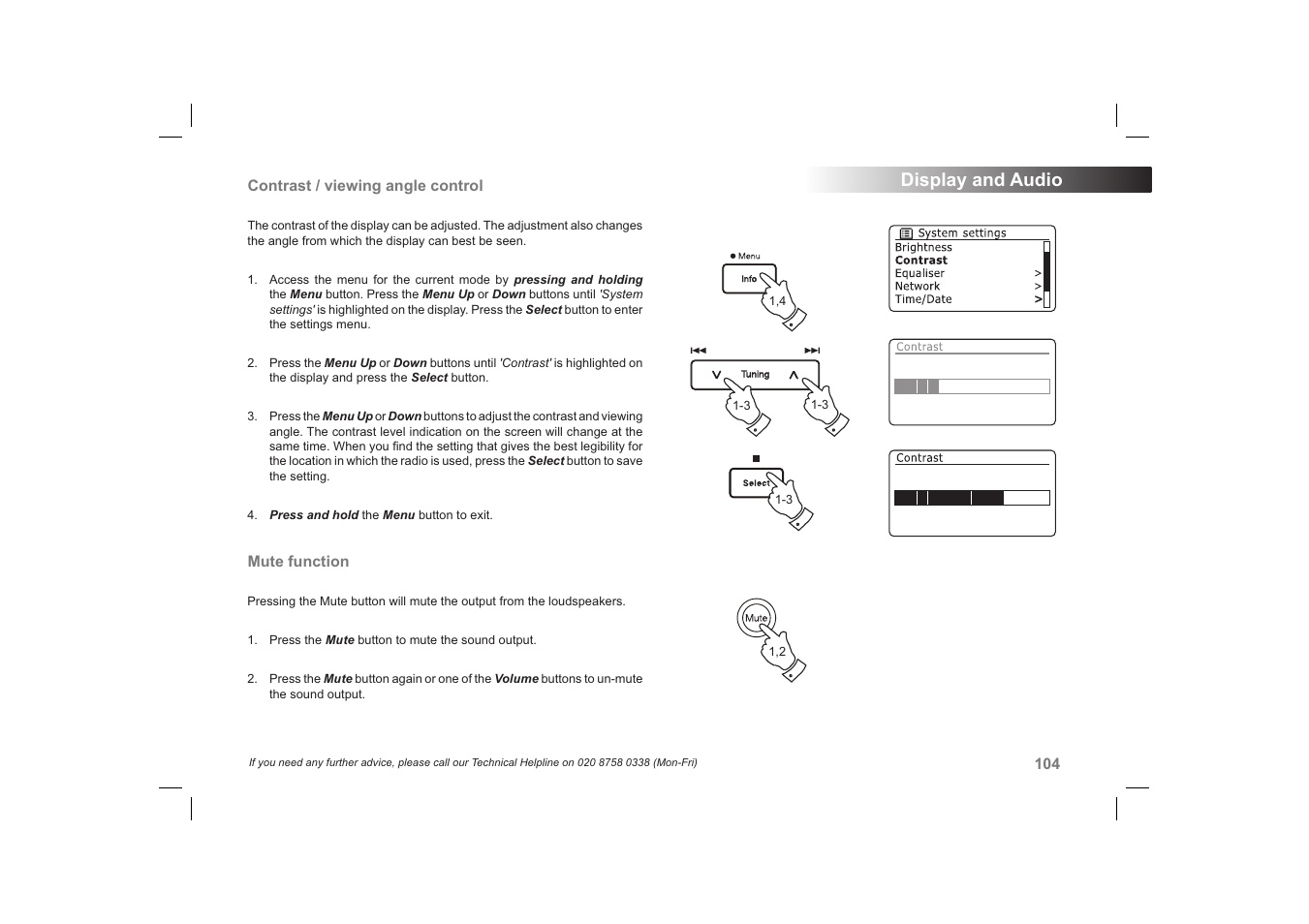 Display and audio | Roberts Radio 63I User Manual | Page 105 / 124