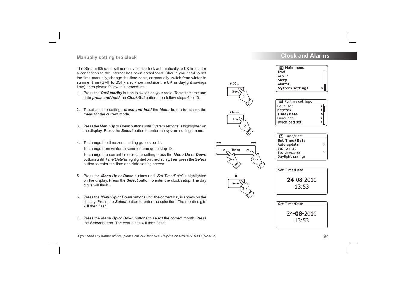 Clock and alarms | Roberts Radio 63I User Manual | Page 95 / 124