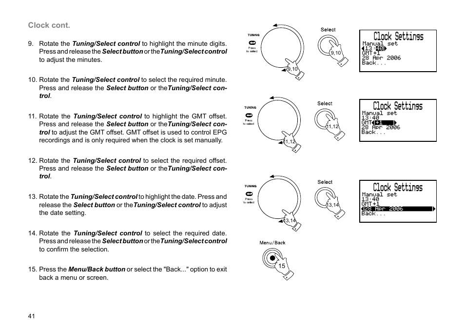 Clock cont | Roberts Radio MP-30 User Manual | Page 42 / 64