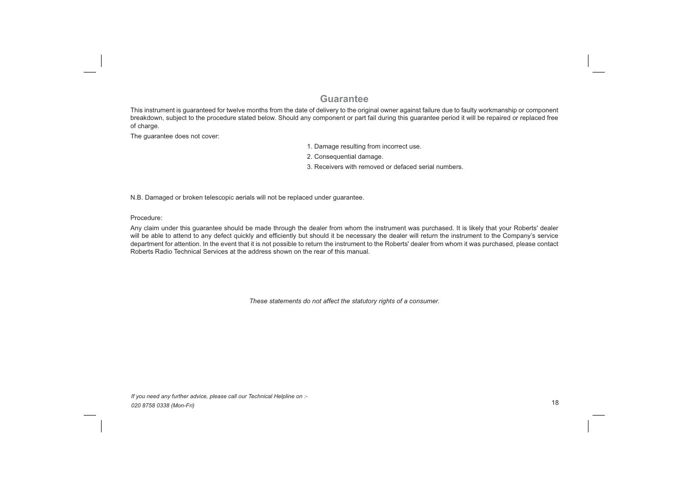 Guarantee | Roberts Radio RD-76 User Manual | Page 19 / 20