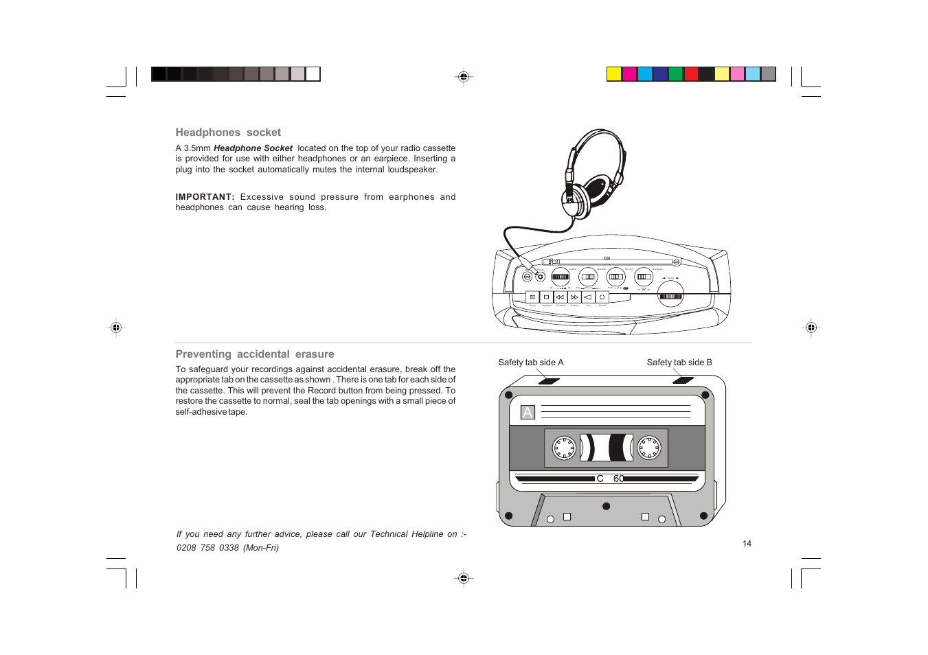 Ma x min, O ff, Headphones socket | Preventing accidental erasure | Roberts Radio RC9907 User Manual | Page 15 / 20