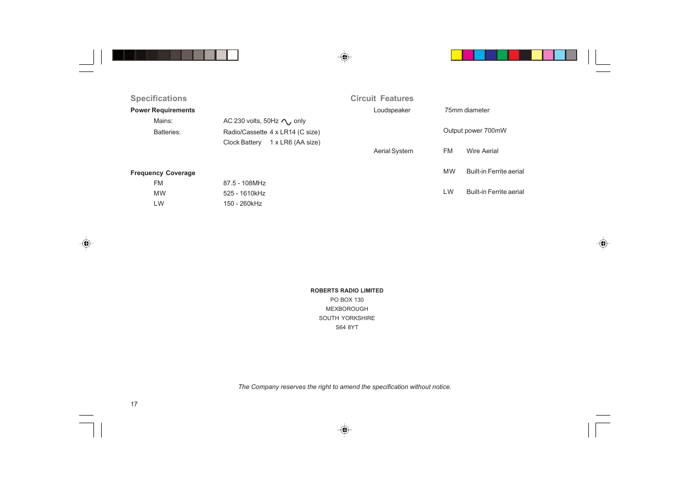 Roberts Radio RC9907 User Manual | Page 18 / 20