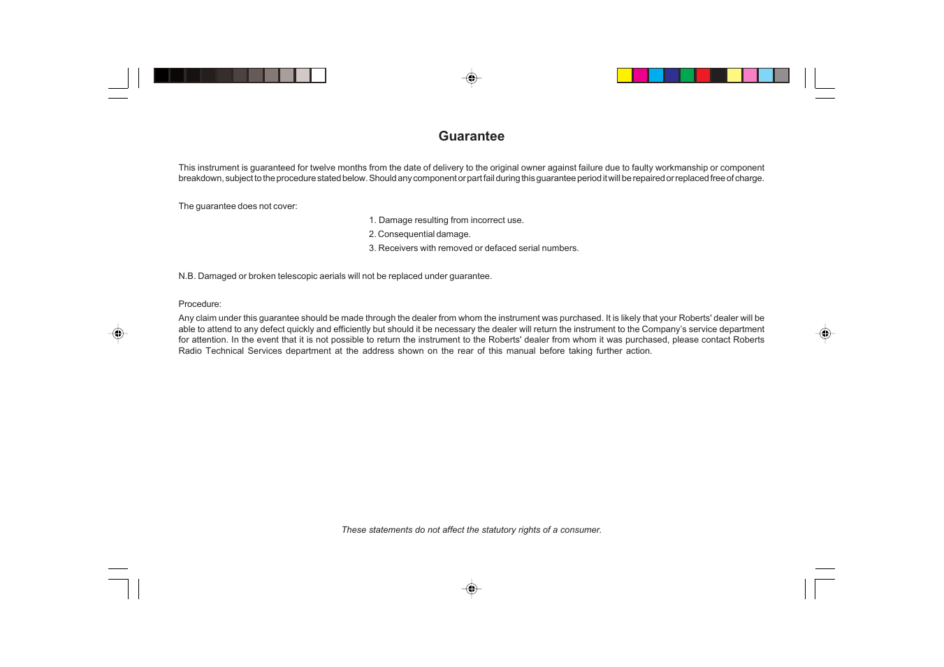 Guarantee | Roberts Radio RC9907 User Manual | Page 19 / 20