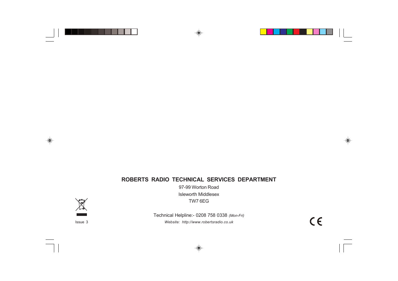 Roberts radio technical services department | Roberts Radio RC9907 User Manual | Page 20 / 20