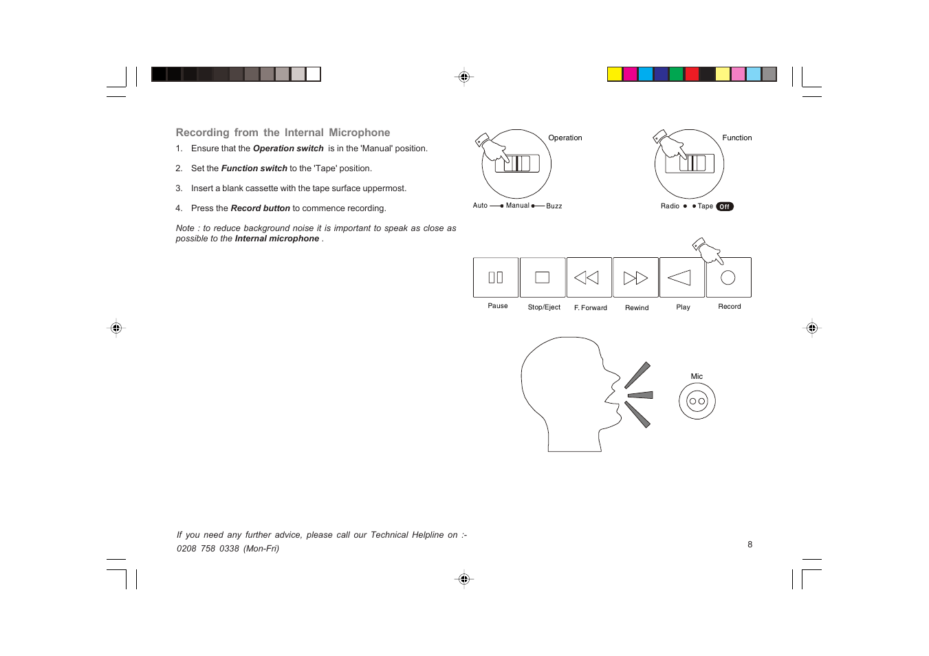 Recording from the internal microphone | Roberts Radio RC9907 User Manual | Page 9 / 20