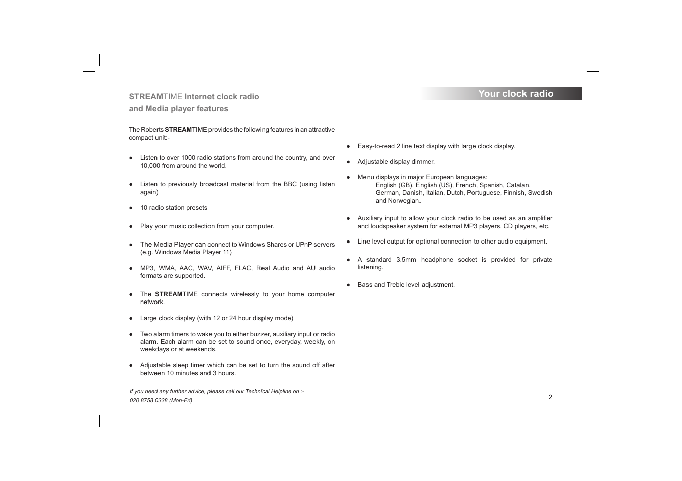 Your clock radio | Roberts Radio STREAMTime User Manual | Page 3 / 68