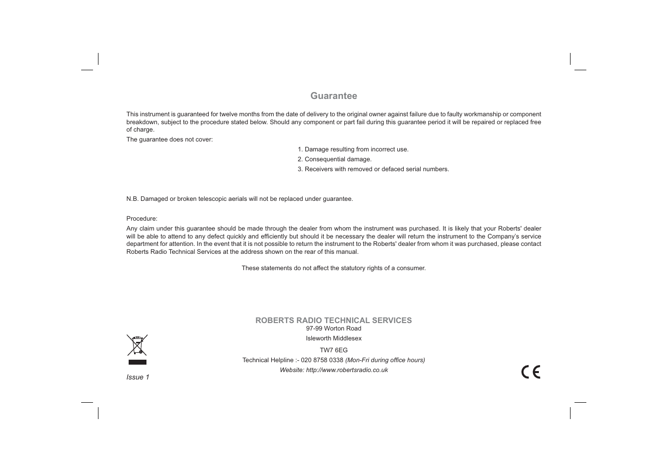 Guarantee | Roberts Radio RD-41 User Manual | Page 64 / 64
