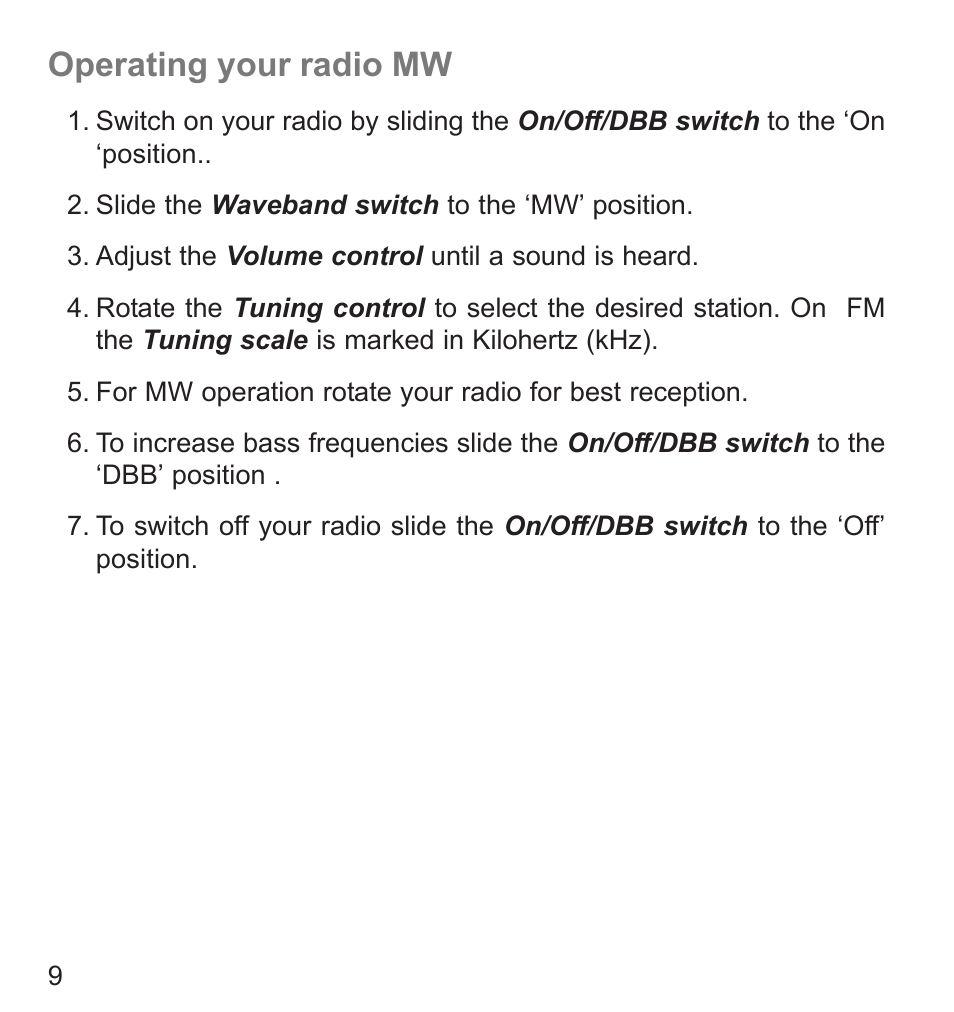 Operating your radio mw | Roberts Radio R9941 User Manual | Page 10 / 16