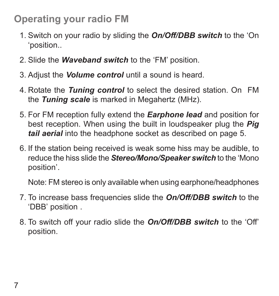 Operating your radio fm | Roberts Radio R9941 User Manual | Page 8 / 16