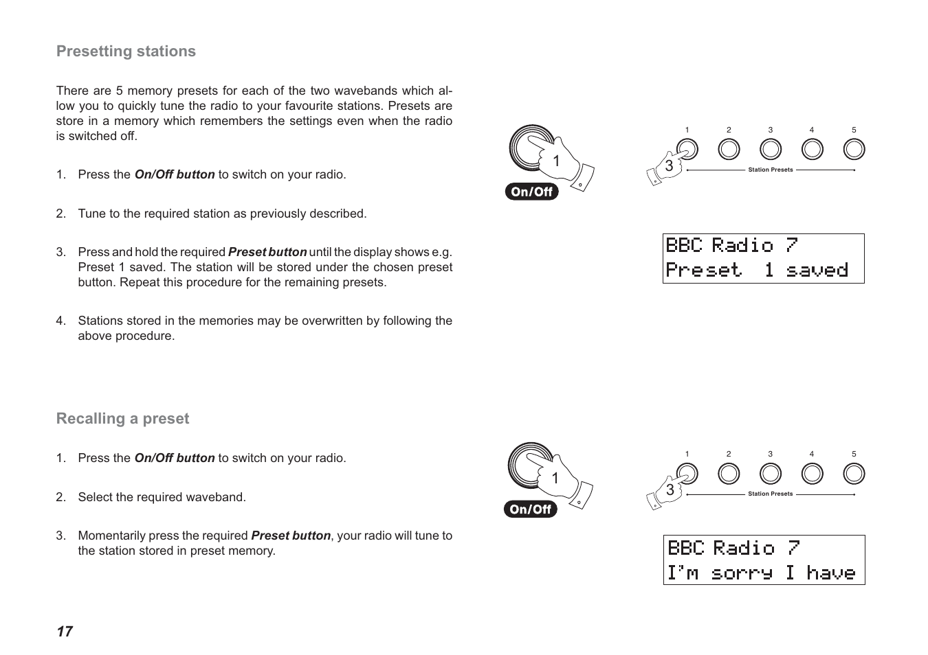 Presetting stations, Recalling a preset | Roberts Radio Ecologic 3 User Manual | Page 18 / 24
