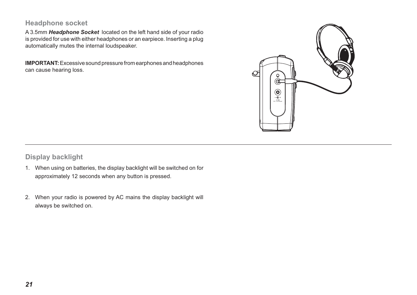 Headphone socket, Display backlight | Roberts Radio Ecologic 3 User Manual | Page 22 / 24