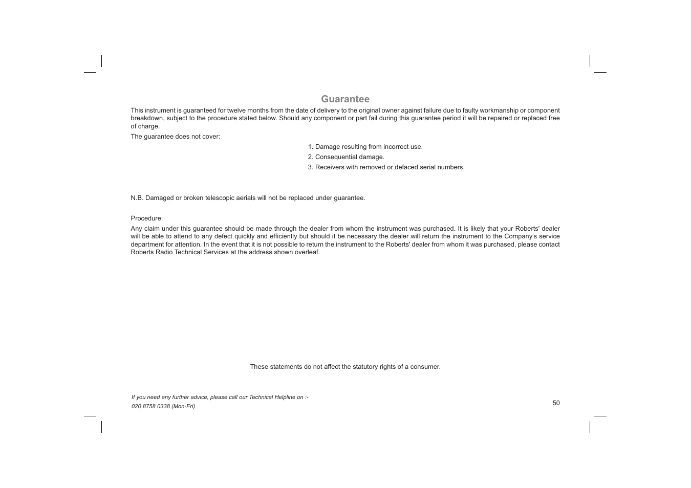Guarantee | Roberts Radio MP-16CD User Manual | Page 51 / 52