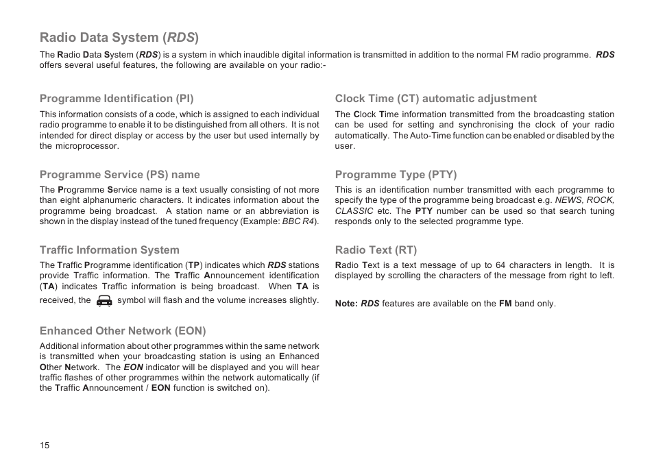Radio data system ( rds ) | Roberts Radio CR9935 User Manual | Page 16 / 24