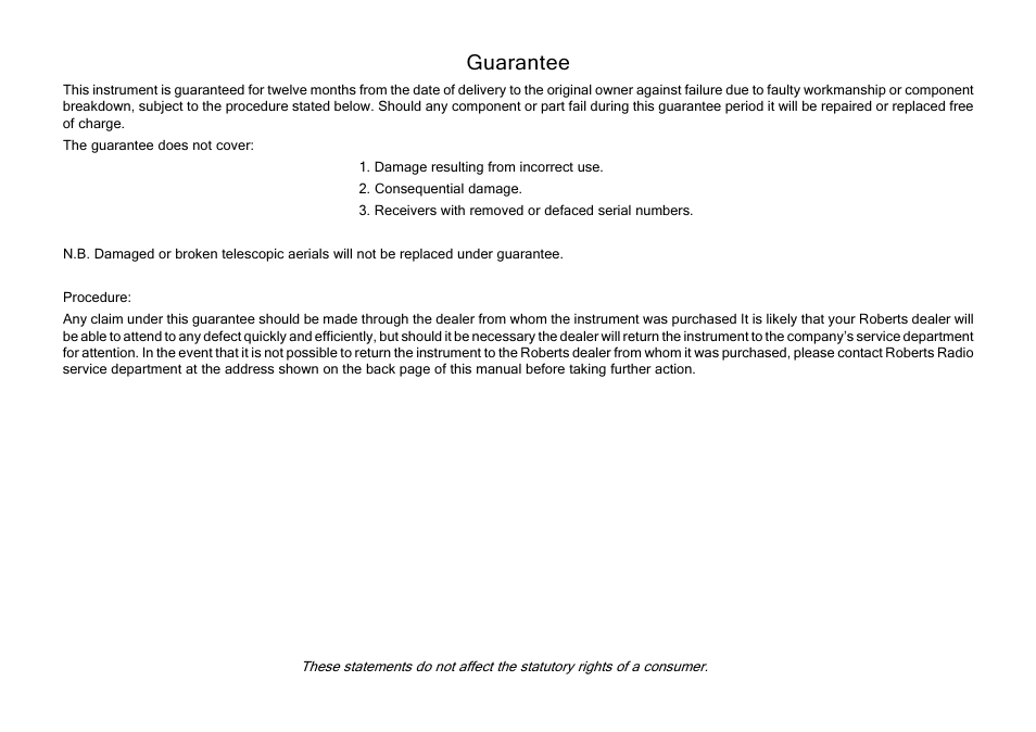 Guarantee | Roberts Radio R701 User Manual | Page 6 / 7