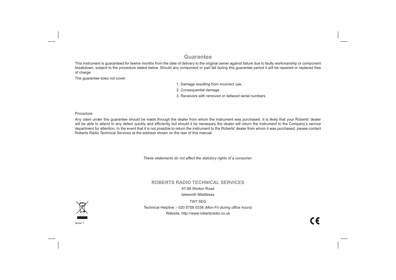 Guarantee | Roberts Radio R9958 User Manual | Page 24 / 24