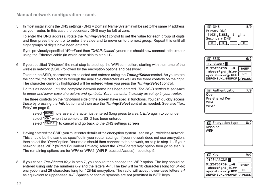 17 manual network configuration - cont | Roberts Radio 205 User Manual | Page 18 / 100